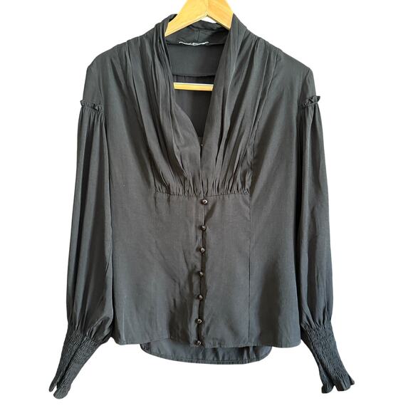 SCARLET DARKNESS | Black Victorian Style Steampunk Button down Blouse | Large - Picture 1 of 5